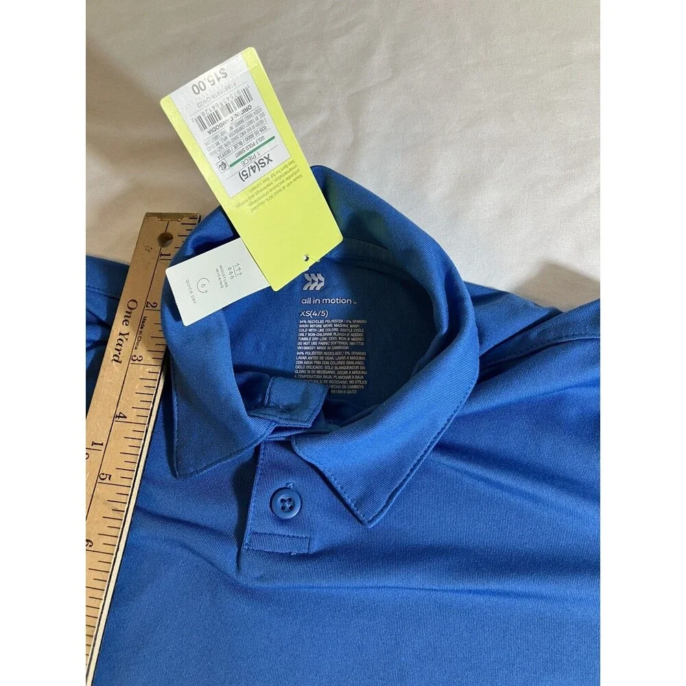 All In Motion Boys Short Sleeve Core Golf Polo Shirt Blue Size XS (4/5) NWT